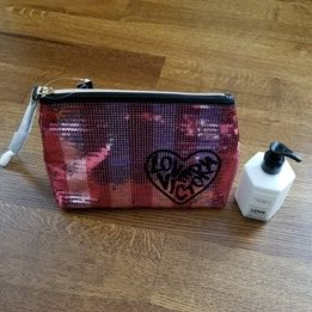 VICTORIA'S SECRET Sequined cosmetic bag and lotion bundle